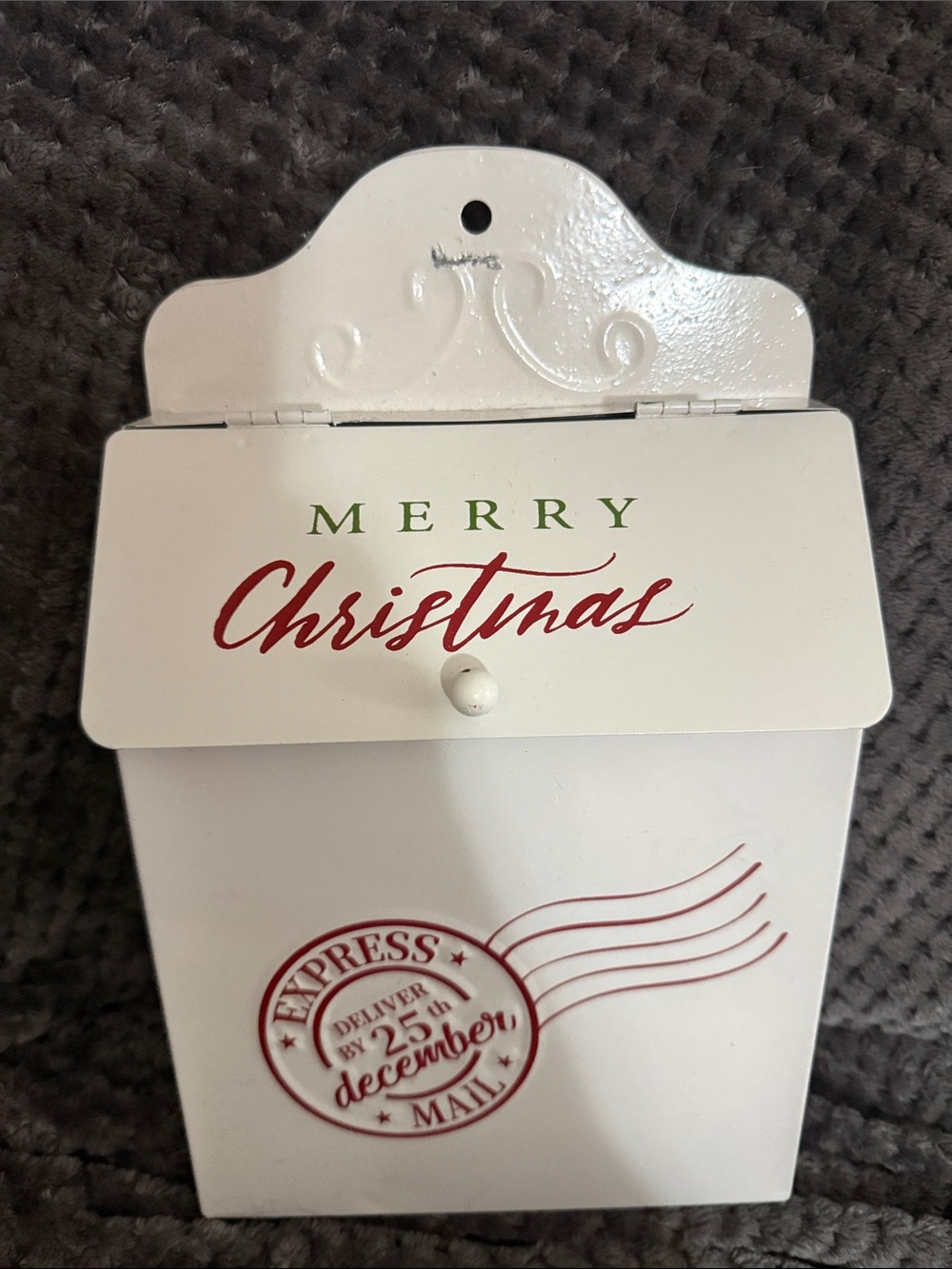 White "Merry Christmas" Mailbox metal table top  Decor